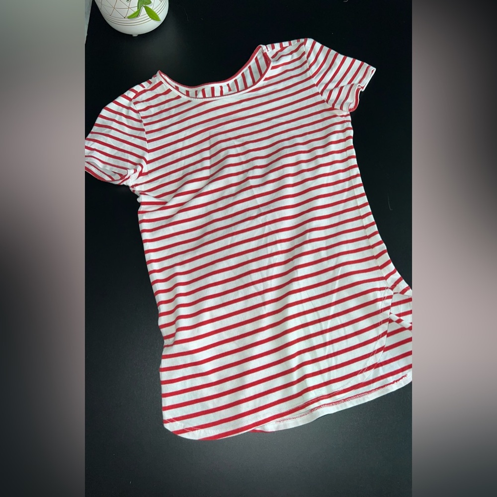 Workshop Republic Red & White Striped Tee With side slit Size XS EUC